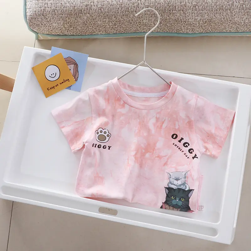 Children's Cartoon Printed T-Shirt Orange Kids Summer Wear - Image 3