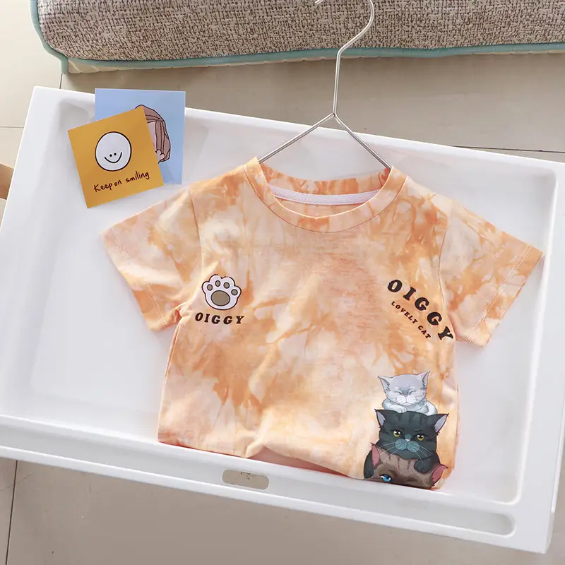 Children's Cartoon Printed T-Shirt Orange Kids Summer Wear - Image 5