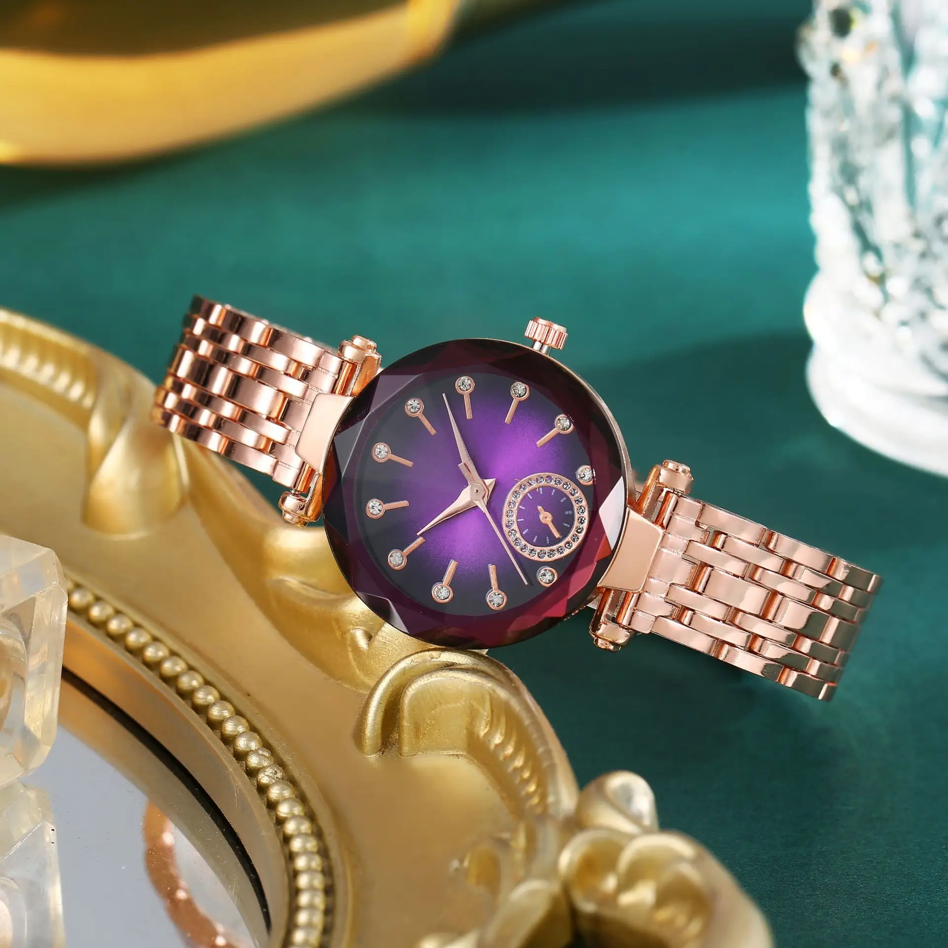 Rose Gold Purple Crystal Women's Quartz Watch - Image 4