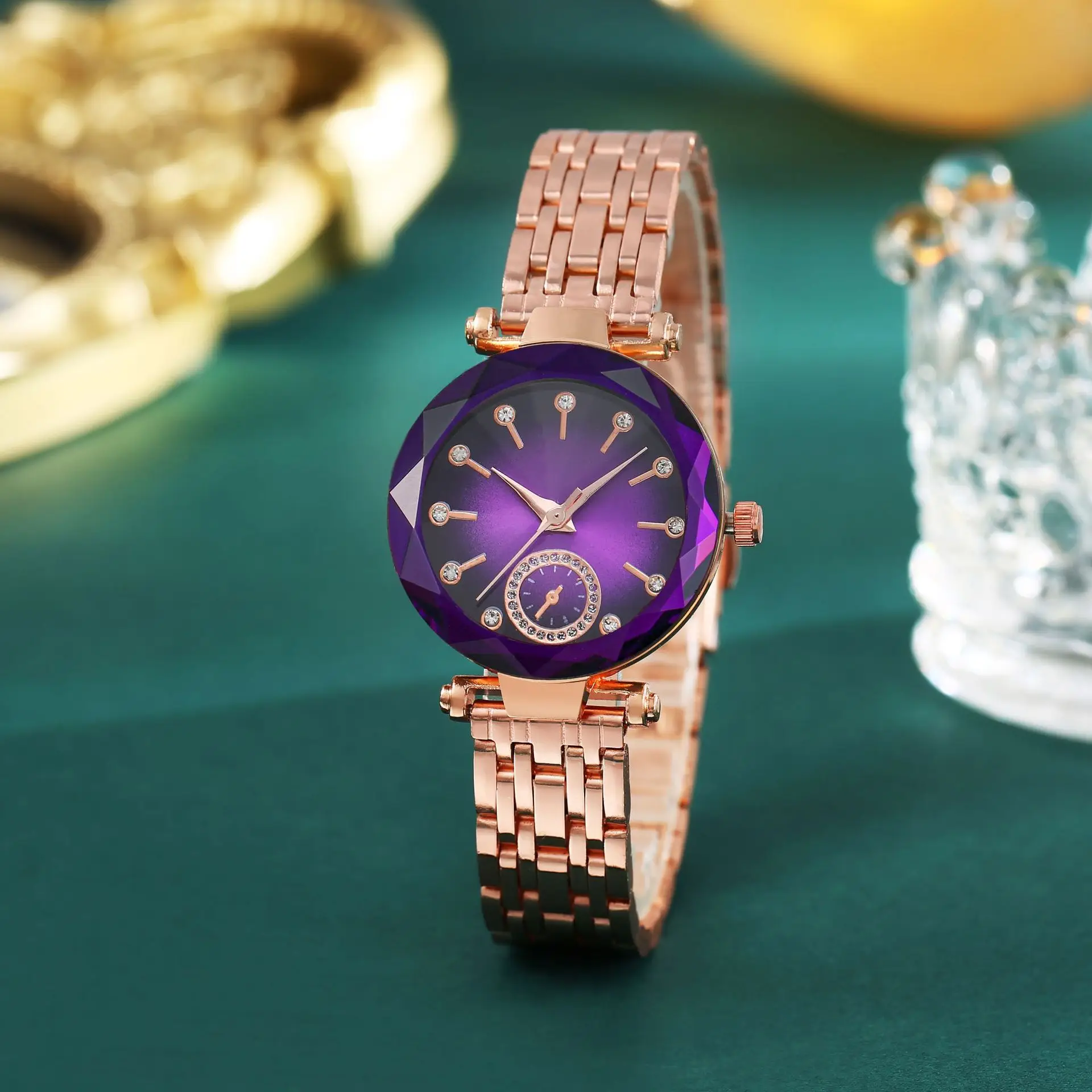 Rose Gold Purple Crystal Women's Quartz Watch - Image 3