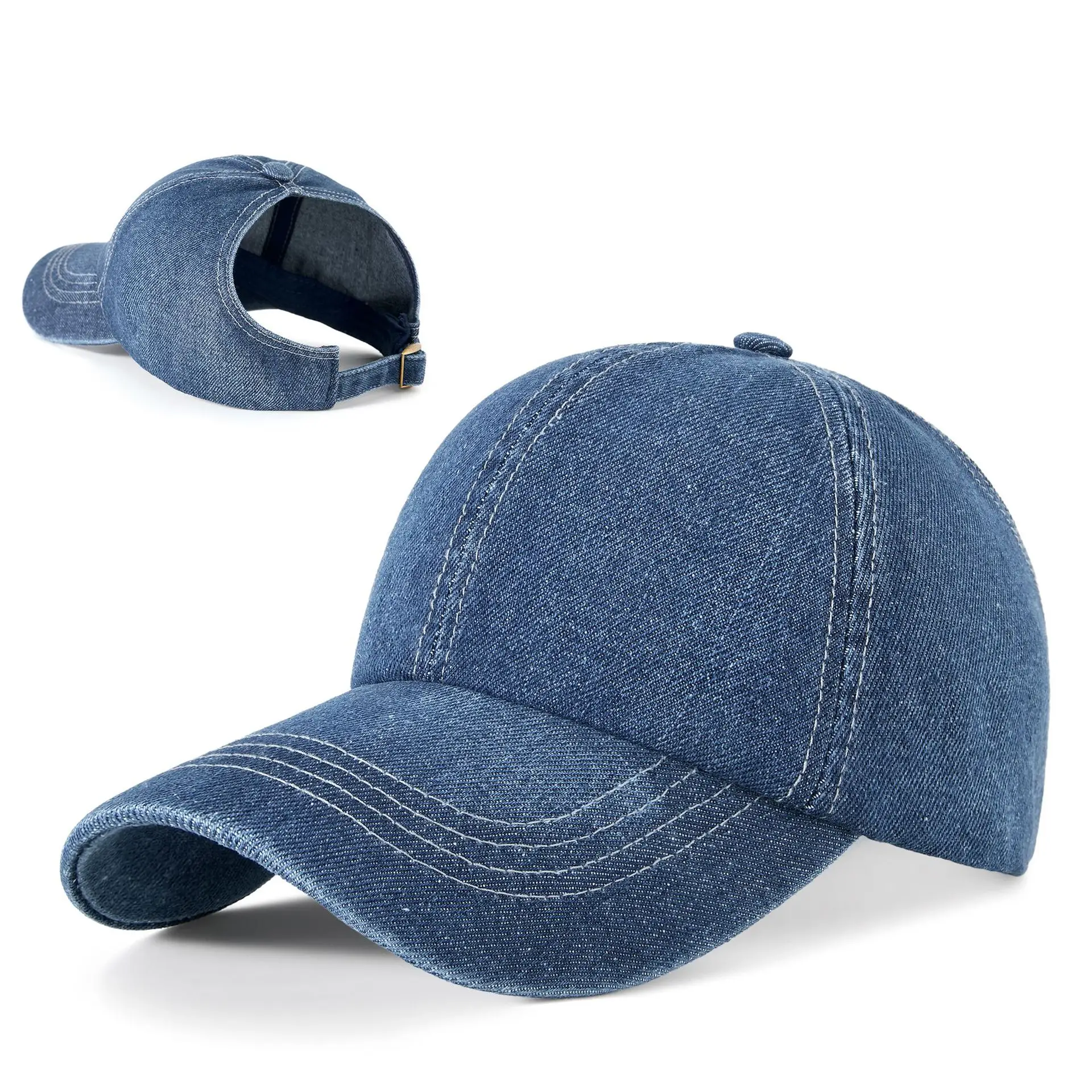 Men's Grey Denim Baseball Cap with Adjustable Strap - Image 2