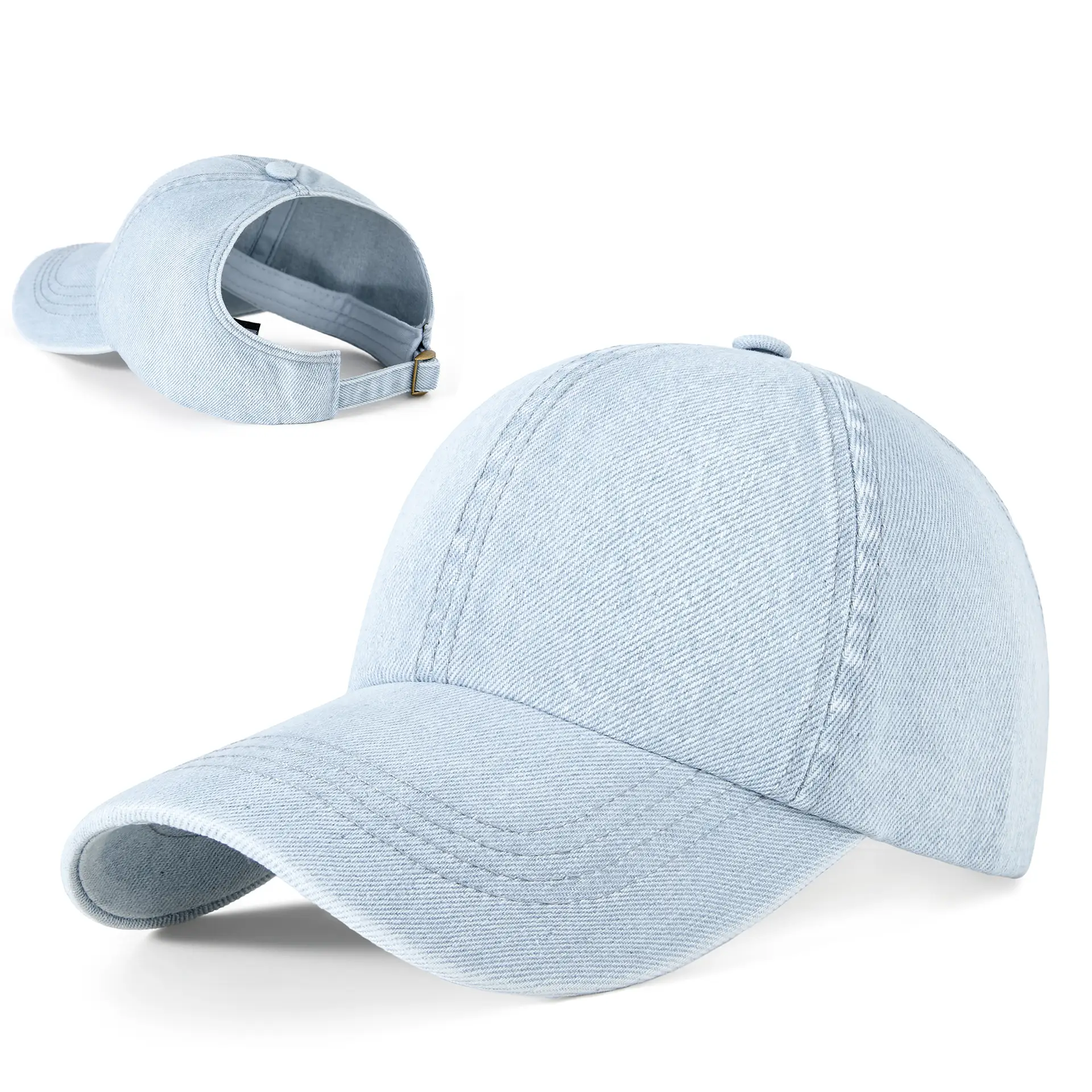 Men's Grey Denim Baseball Cap with Adjustable Strap - Image 3