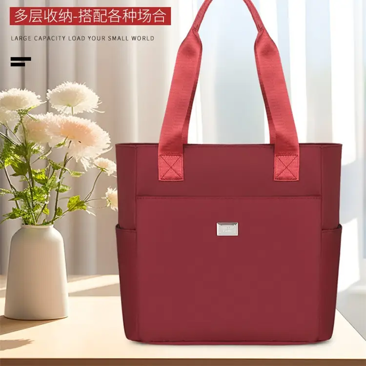 Women's Red Nylon Shoulder Bag Large Capacity Waterproof - Image 7