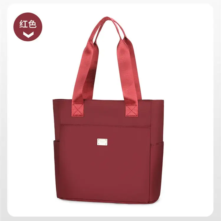 Women's Red Nylon Shoulder Bag Large Capacity Waterproof - Image 11