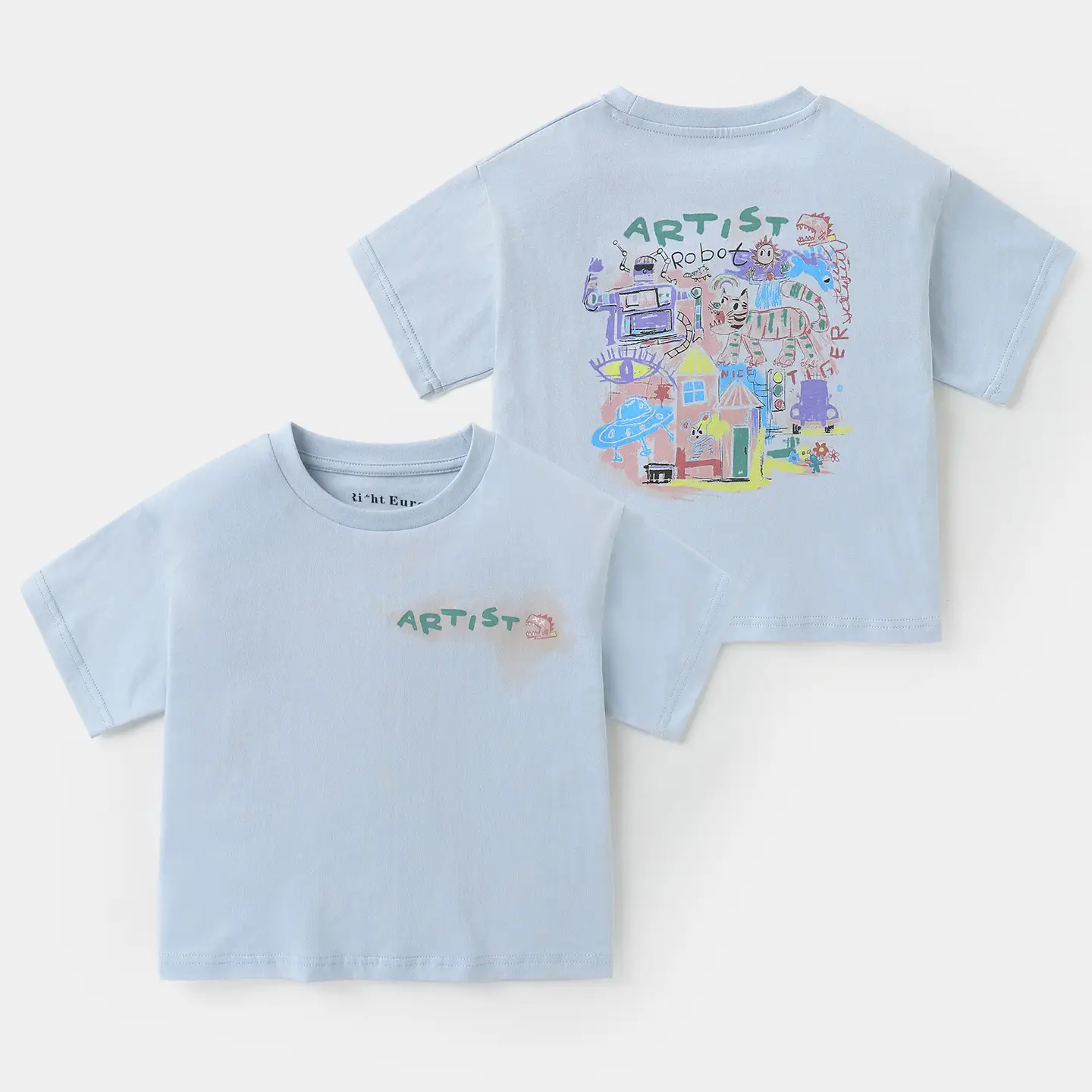 Boy Light Blue Cartoon T-Shirt Summer Casual