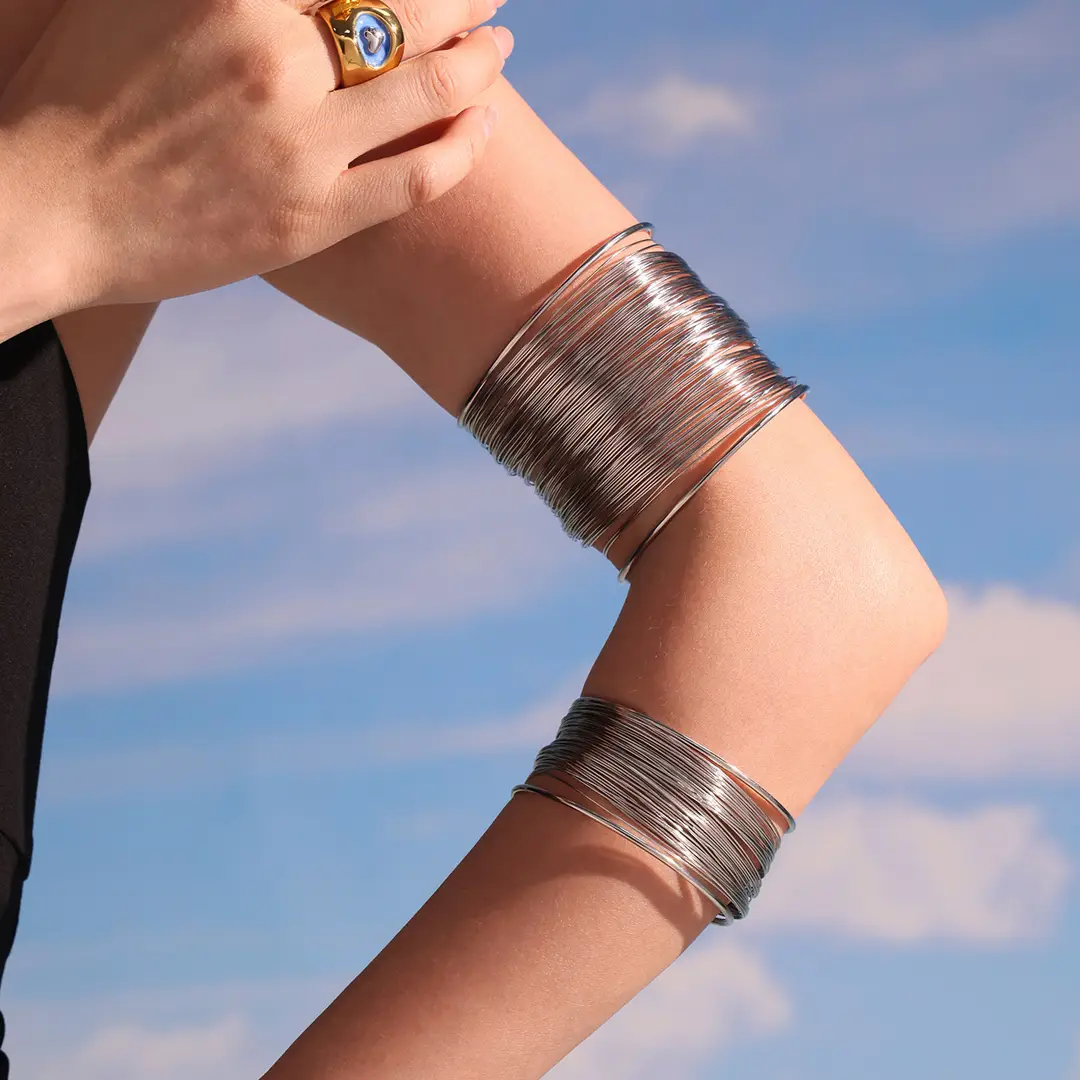 Mystery multi-layer hollow arm ring open bracelet stainless steel Europe and the United States cross-border punk cold wind bracelet wholesale
