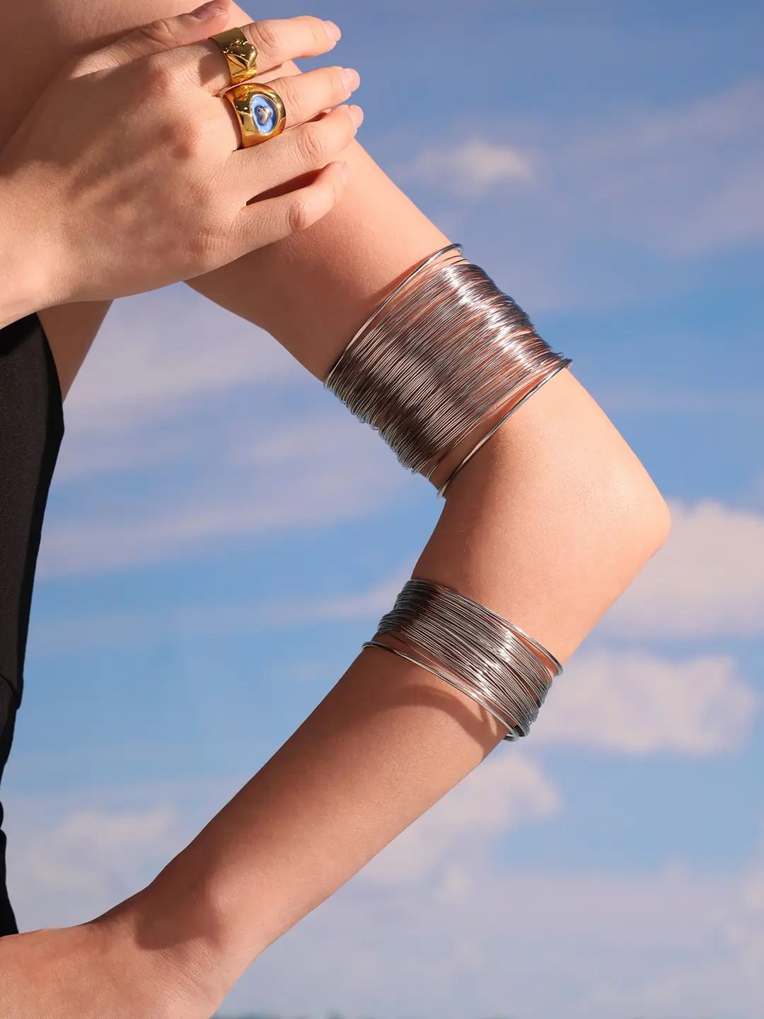 Mystery multi-layer hollow arm ring open bracelet stainless steel Europe and the United States cross-border punk cold wind bracelet wholesale — feature 11