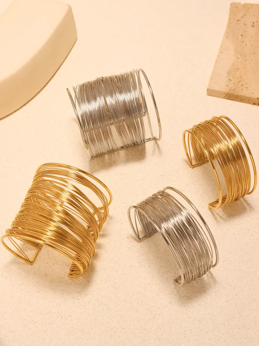 Mystery multi-layer hollow arm ring open bracelet stainless steel Europe and the United States cross-border punk cold wind bracelet wholesale — feature 13