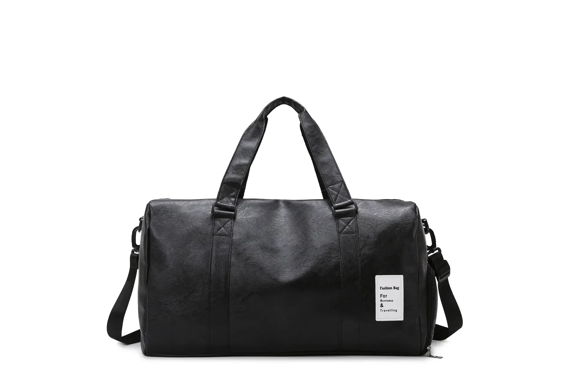 Black Leather Large Capacity Fitness Travel Bag — feature 50