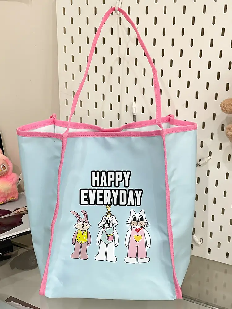 Women Cartoon Embroidered Shoulder Bag Light Blue Pink - Image 4