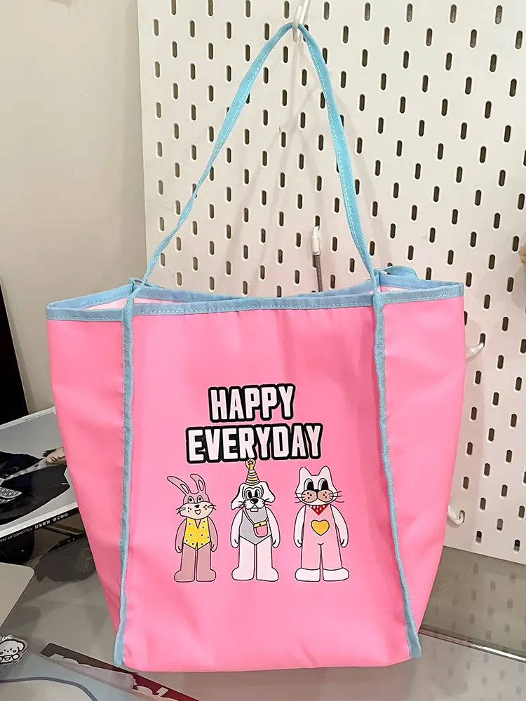 Women Cartoon Embroidered Shoulder Bag Light Blue Pink - Image 5