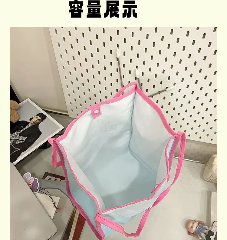Women Cartoon Embroidered Shoulder Bag Light Blue Pink — feature 10