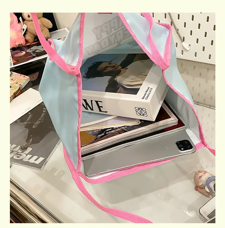 Women Cartoon Embroidered Shoulder Bag Light Blue Pink — feature 11