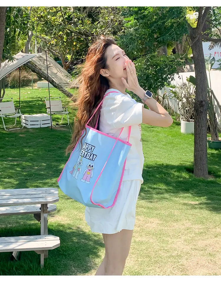 Women Cartoon Embroidered Shoulder Bag Light Blue Pink — feature 16
