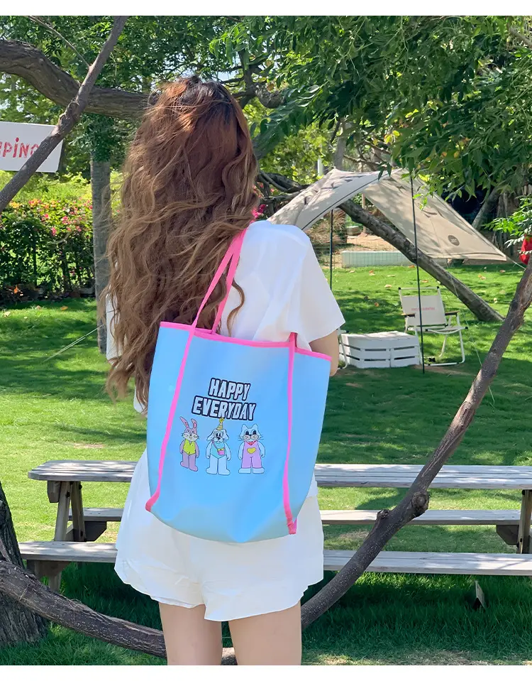 Women Cartoon Embroidered Shoulder Bag Light Blue Pink — feature 17
