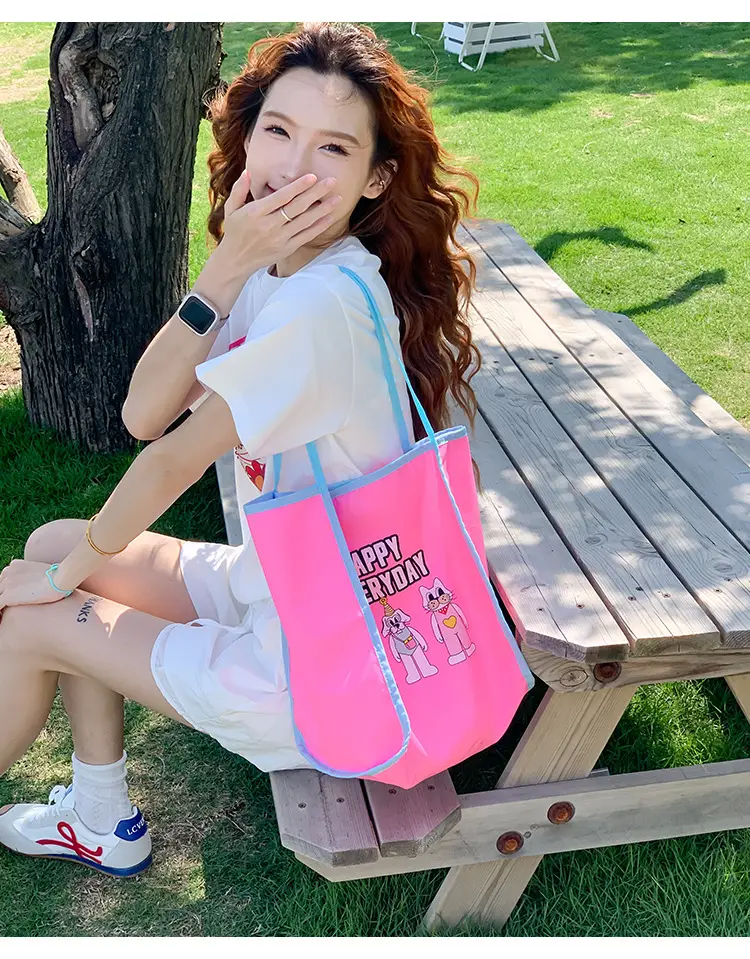 Women Cartoon Embroidered Shoulder Bag Light Blue Pink — feature 18