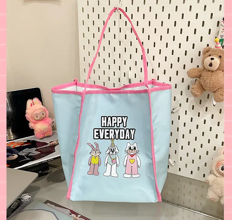 Women Cartoon Embroidered Shoulder Bag Light Blue Pink — feature 22