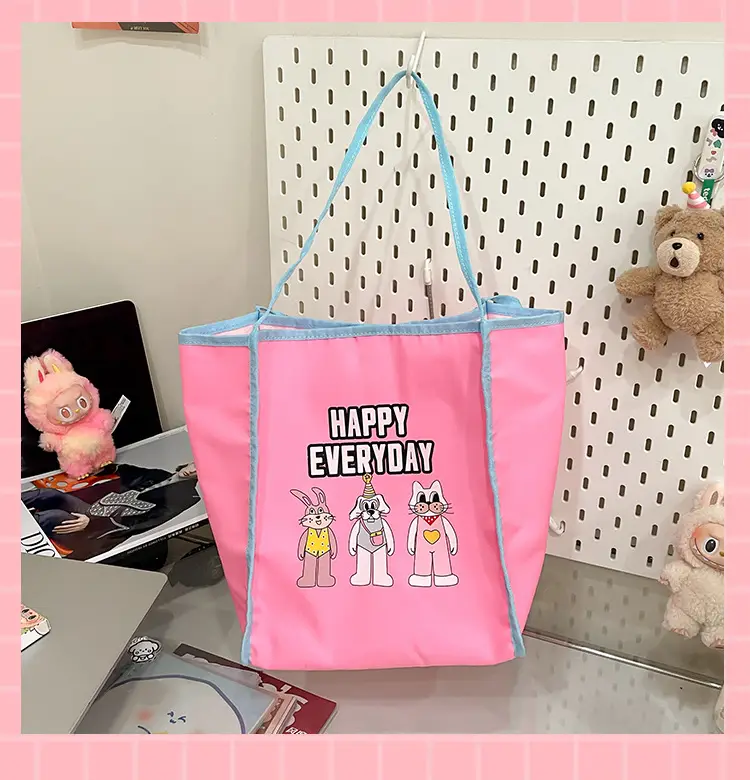 Women Cartoon Embroidered Shoulder Bag Light Blue Pink — feature 24