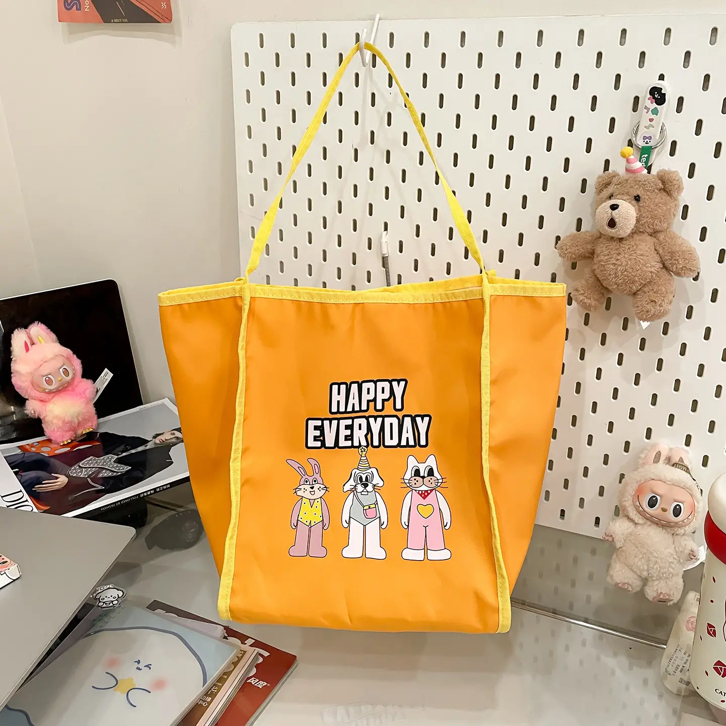 Women Cartoon Embroidered Shoulder Bag Light Blue Pink - Image 3