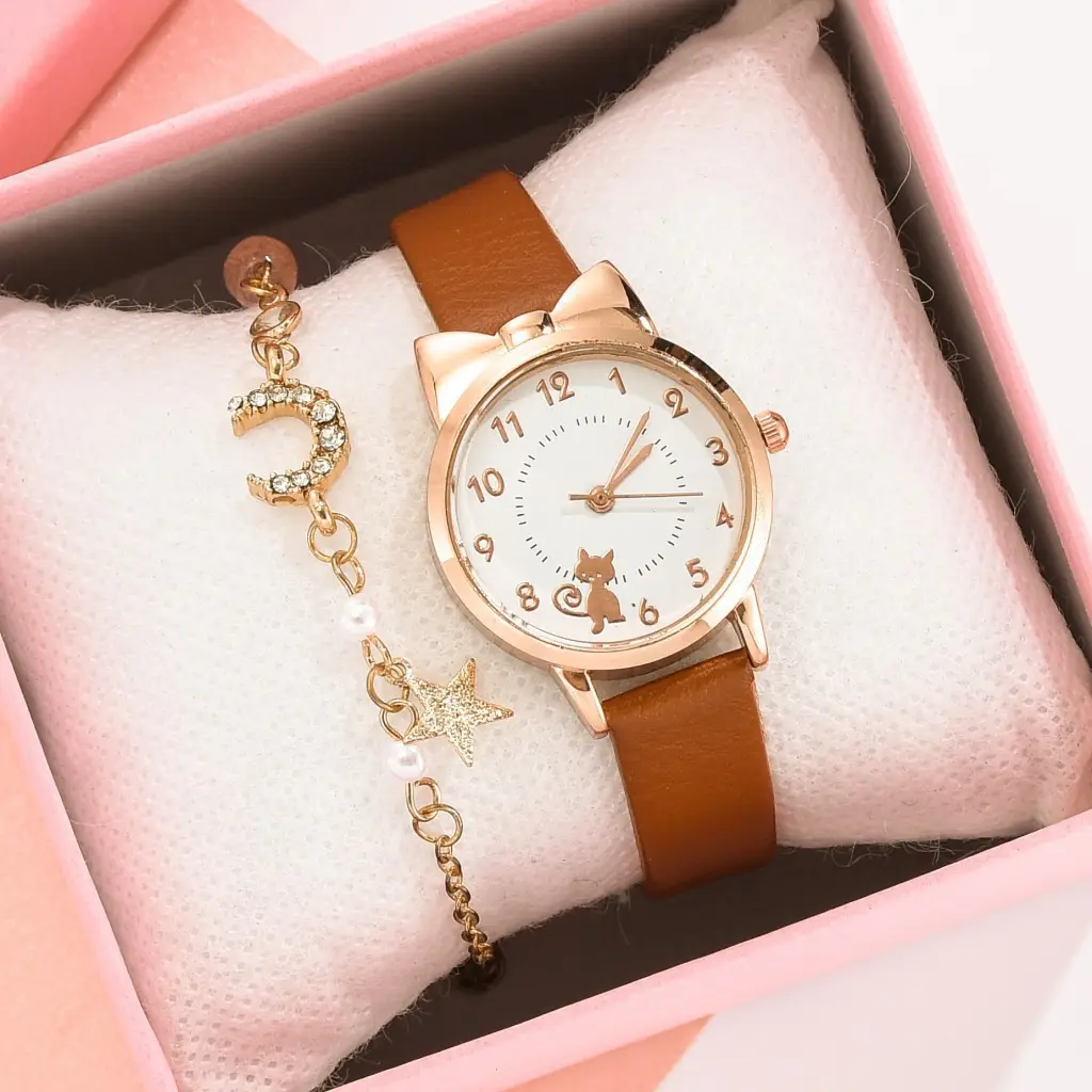 Cute Korean Version Watch for Girls with Brown Leather Band - Image 13