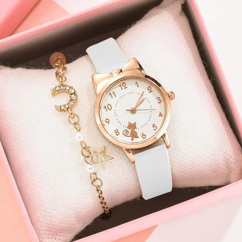 Cute Korean Version Watch for Girls with Brown Leather Band — feature 4