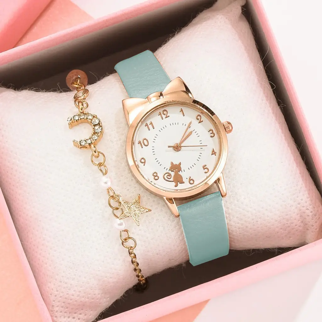 Cute Korean Version Watch for Girls with Brown Leather Band - Image 9