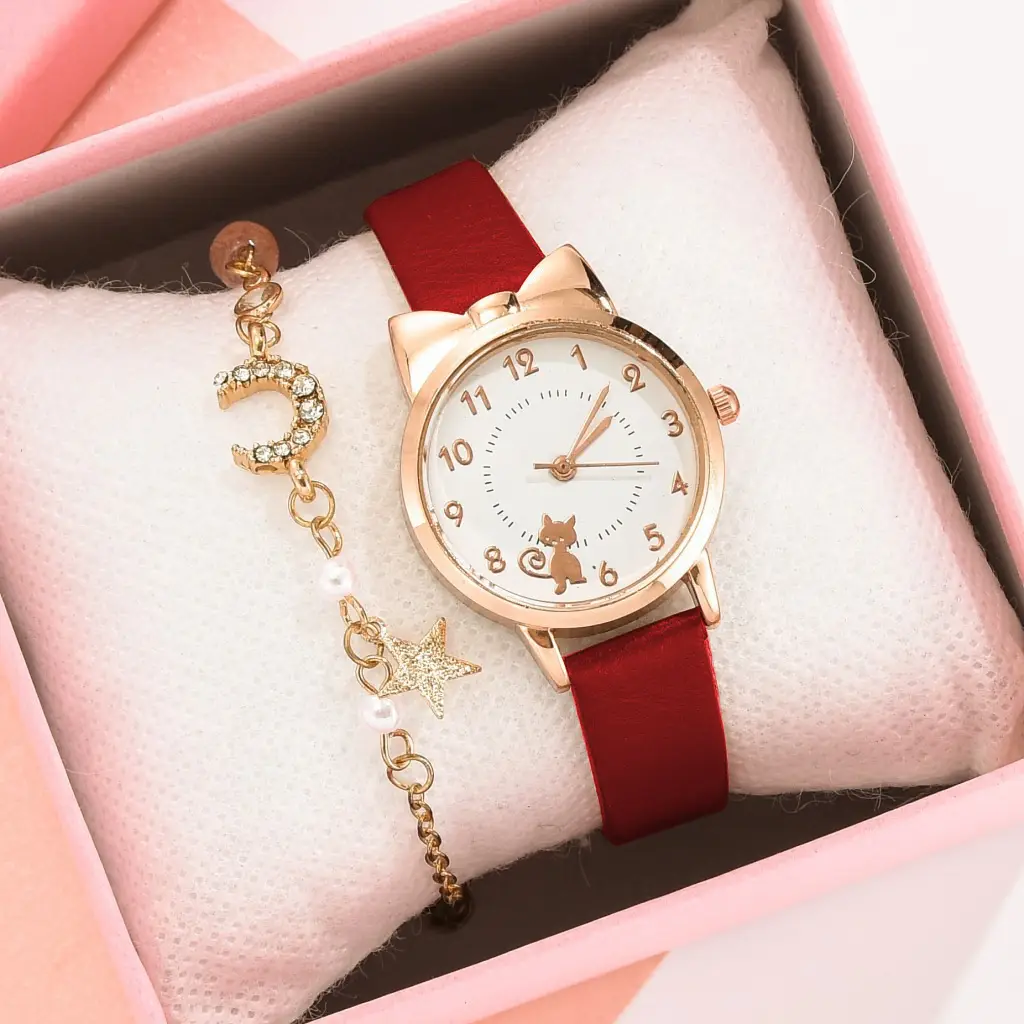 Cute Korean Version Watch for Girls with Brown Leather Band - Image 11