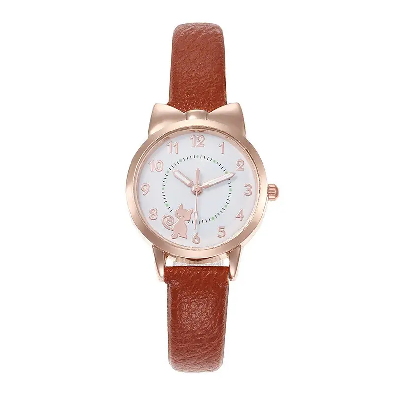 Cute Korean Version Watch for Girls with Brown Leather Band - Image 3