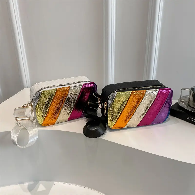 Trendy Multi Color Crossbody Bag with Wide Strap - Image 4