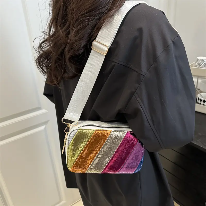Trendy Multi Color Crossbody Bag with Wide Strap - Image 5