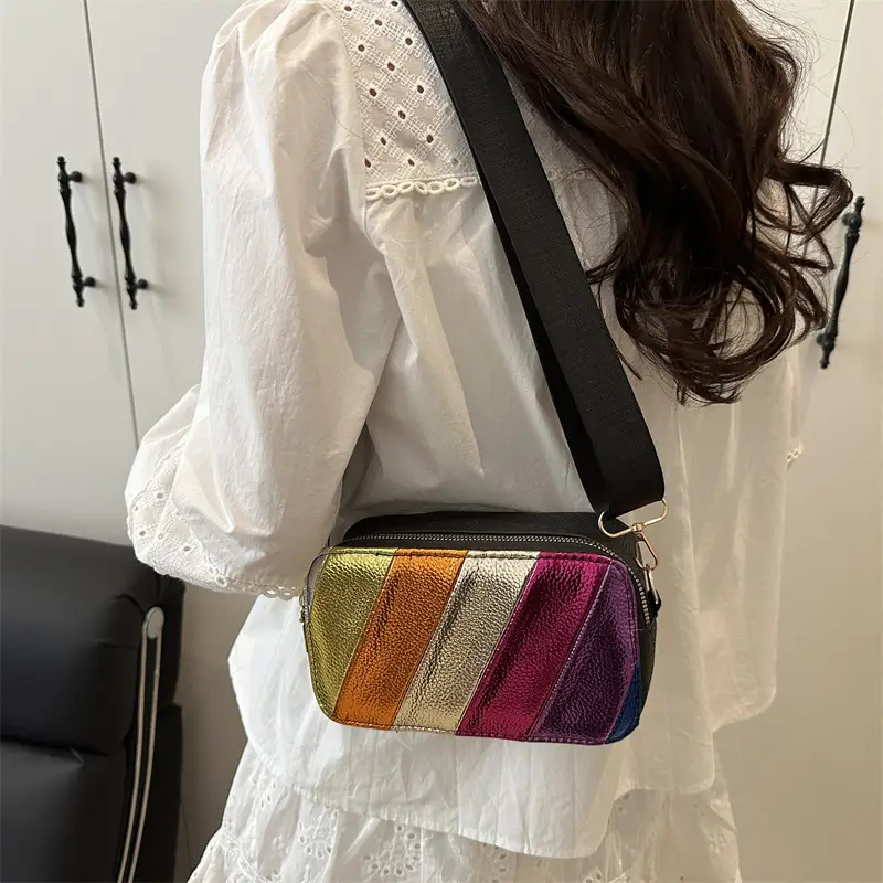 Trendy Multi Color Crossbody Bag with Wide Strap - Image 6