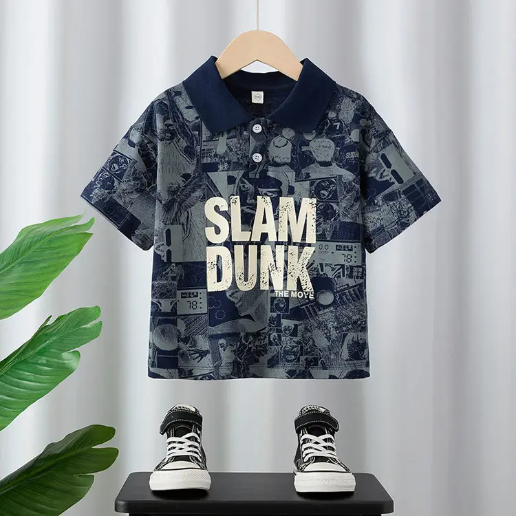 Children's Boys Polo Shirt Slam Dunk Print Summer 2025 - Image 6