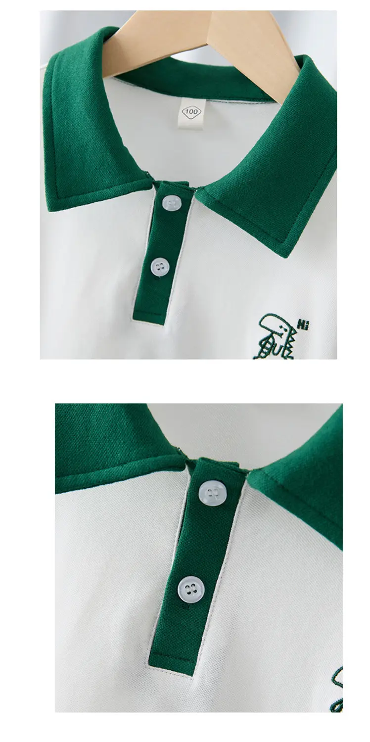 Boys Polo T-Shirt White Green Dino Print 2025 — feature 10