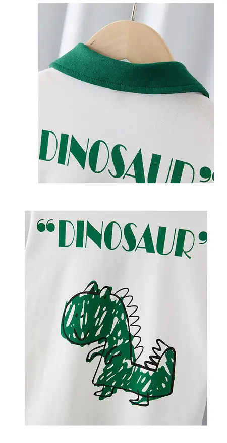 Boys Polo T-Shirt White Green Dino Print 2025 — feature 14