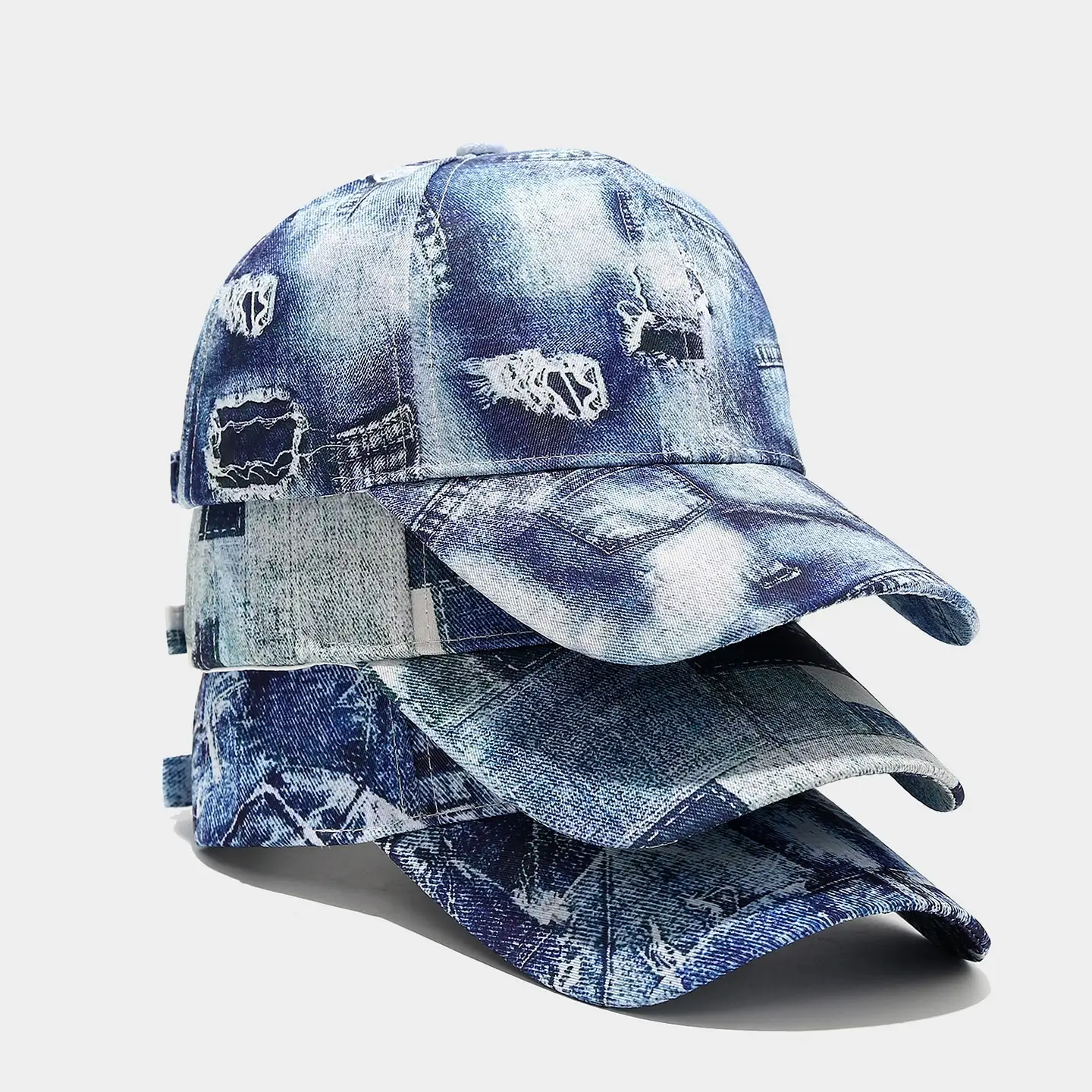 Women Printed Denim Baseball Cap Blue Sun Hat - Image 4