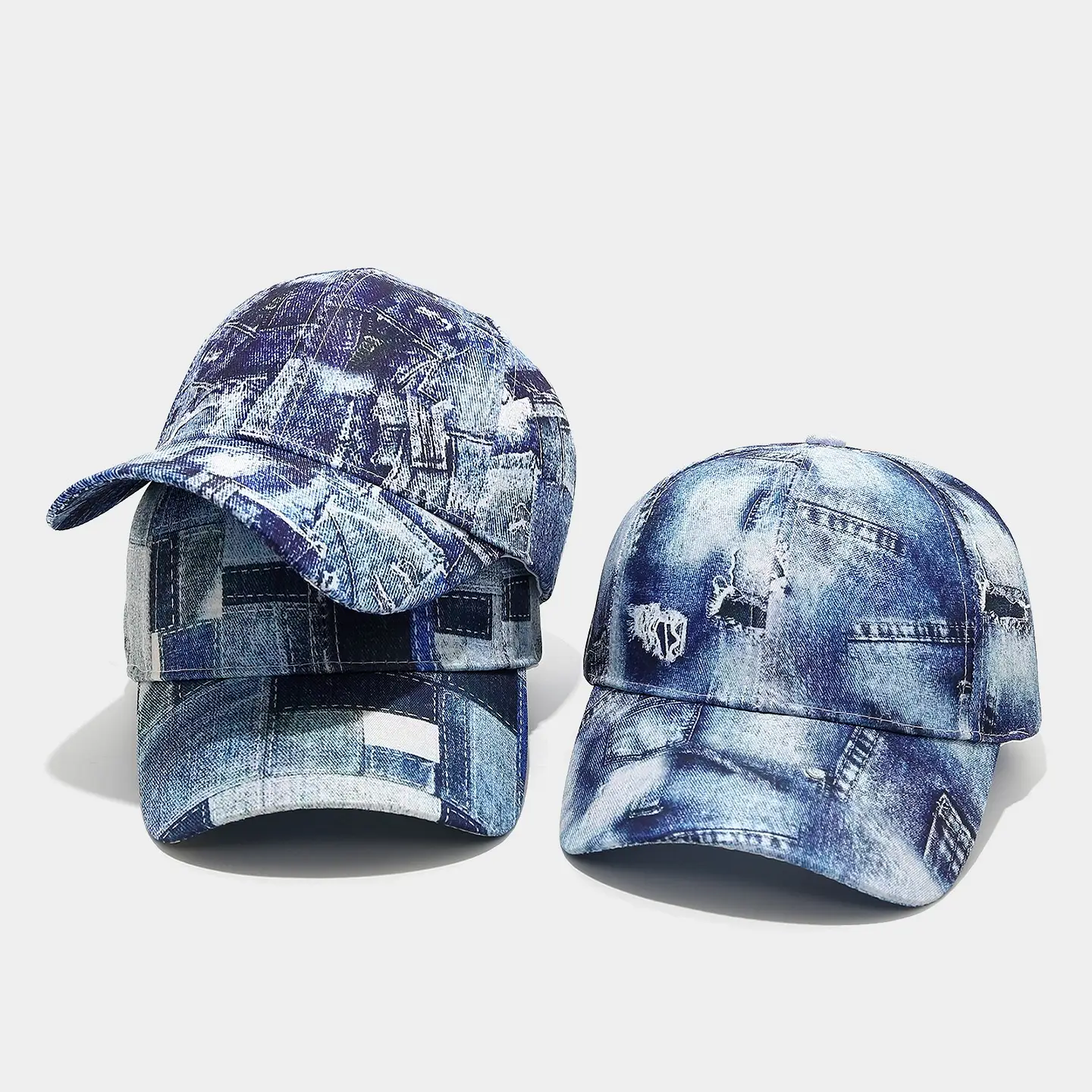 Women Printed Denim Baseball Cap Blue Sun Hat - Image 5