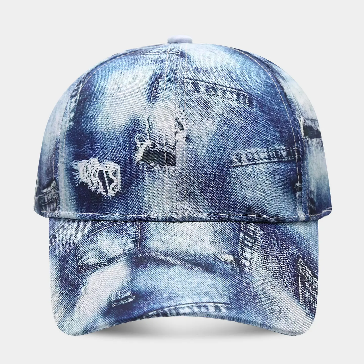 Women Printed Denim Baseball Cap Blue Sun Hat - Image 7