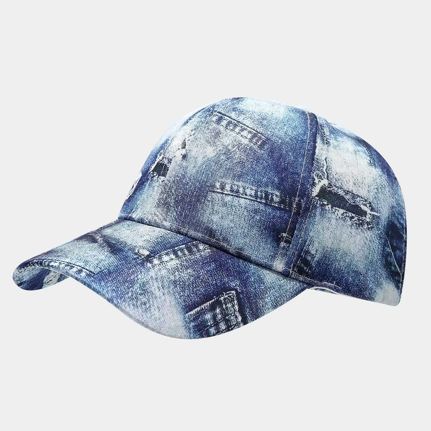 Women Printed Denim Baseball Cap Blue Sun Hat - Image 2