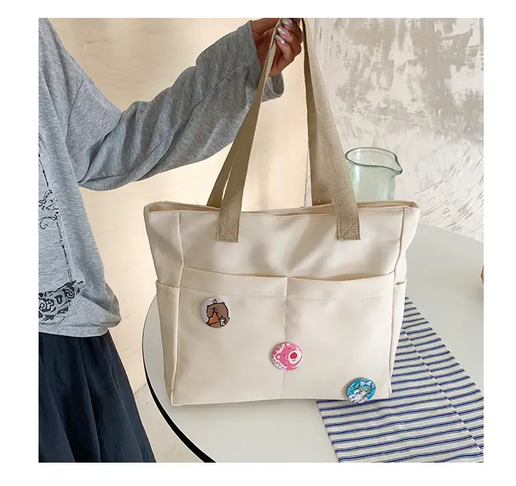 Japanese Zipper Tote Bag Cream Art Decorated — feature 19