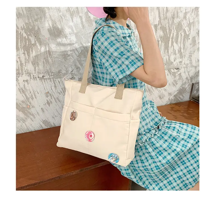 Japanese Zipper Tote Bag Cream Art Decorated — feature 24
