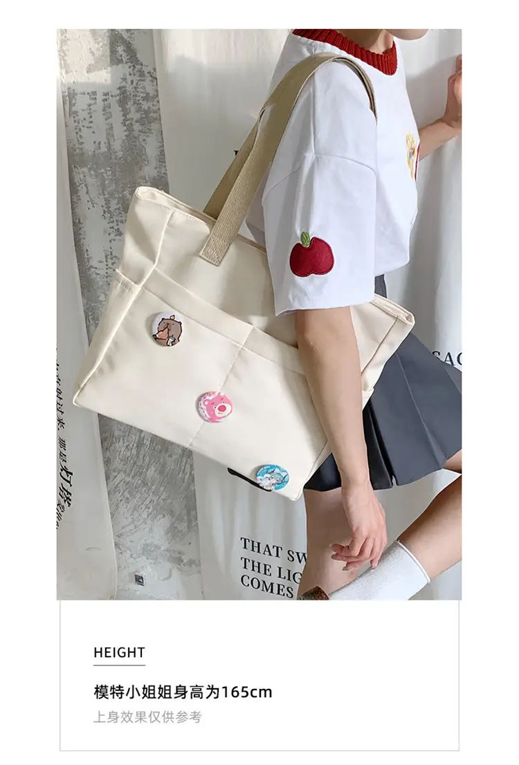 Japanese Zipper Tote Bag Cream Art Decorated — feature 3