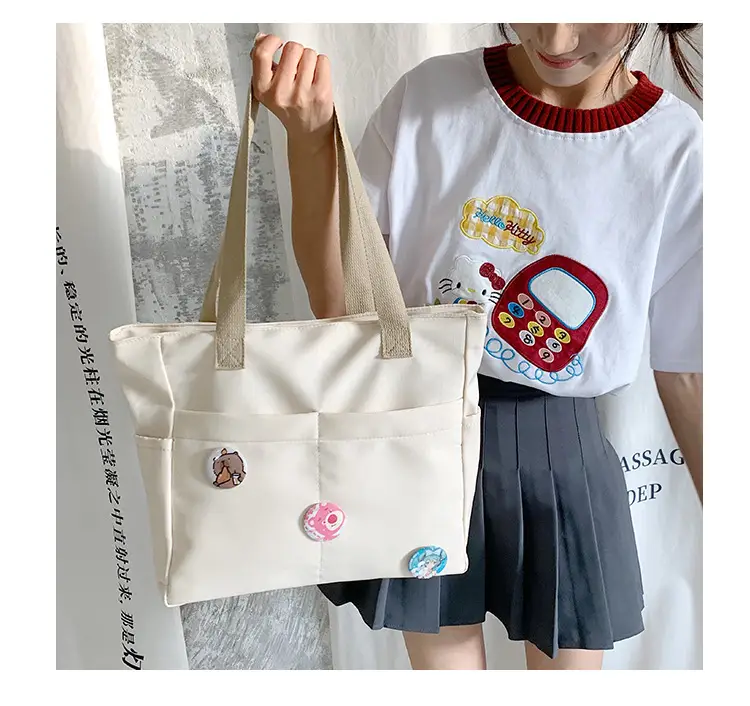 Japanese Zipper Tote Bag Cream Art Decorated — feature 30