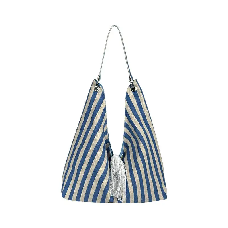 Women Striped Canvas Shoulder Bag Red White 2025 - Image 7