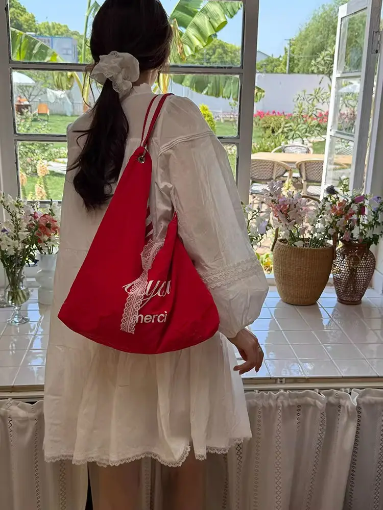 Women Striped Canvas Shoulder Bag Red White 2025 — feature 6