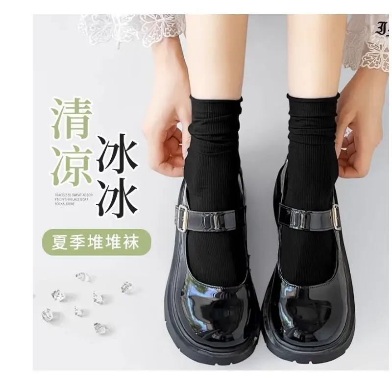 Ice Ice Socks Women's Summer Thin Women's Summer Stacking Socks Mid-barrel Spring and Autumn Black and White Ice Stockings Long-barrel Stockings