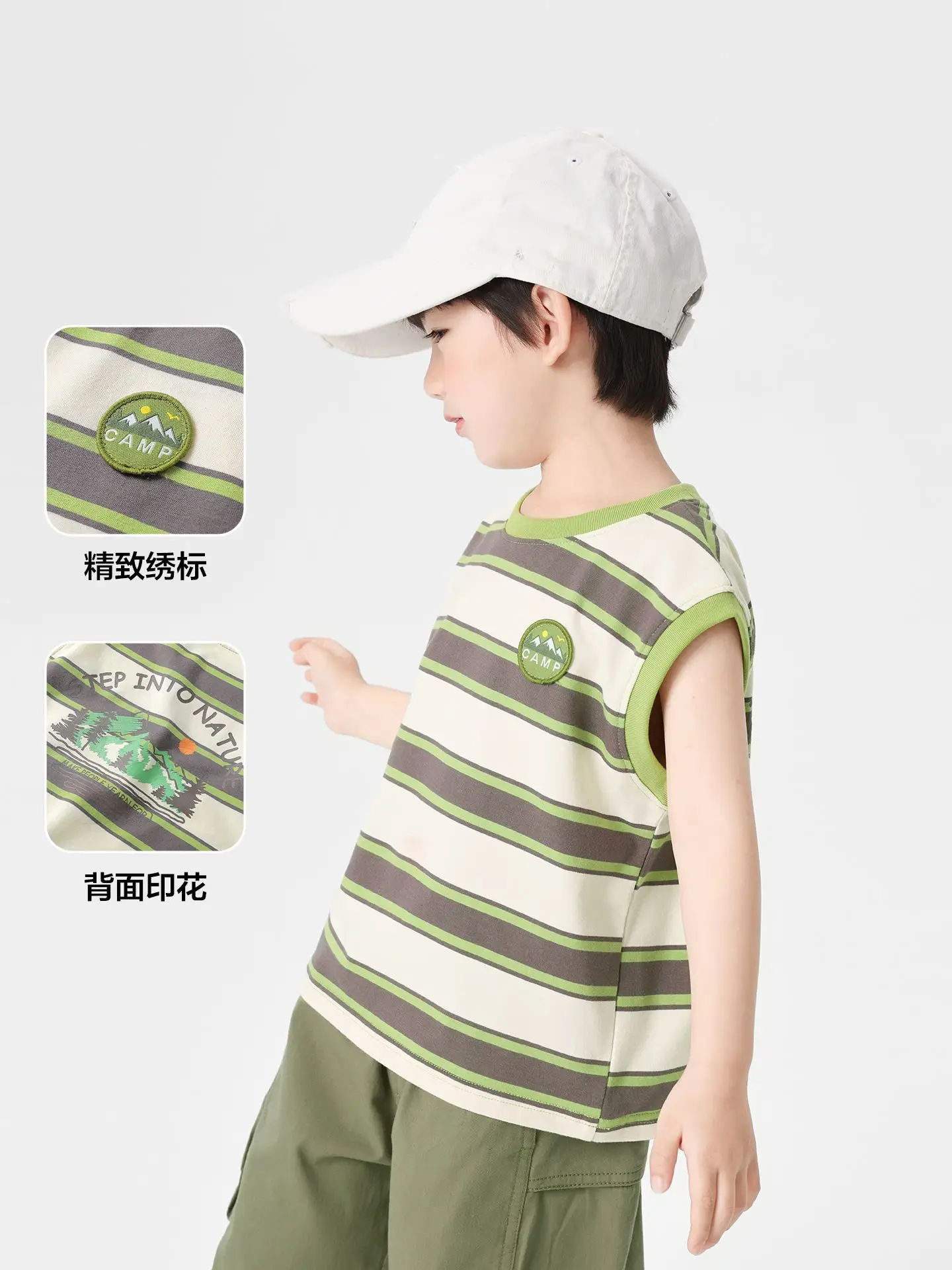 Right European Boys Striped Vest T-Shirt Summer Grey Shorts - Image 10