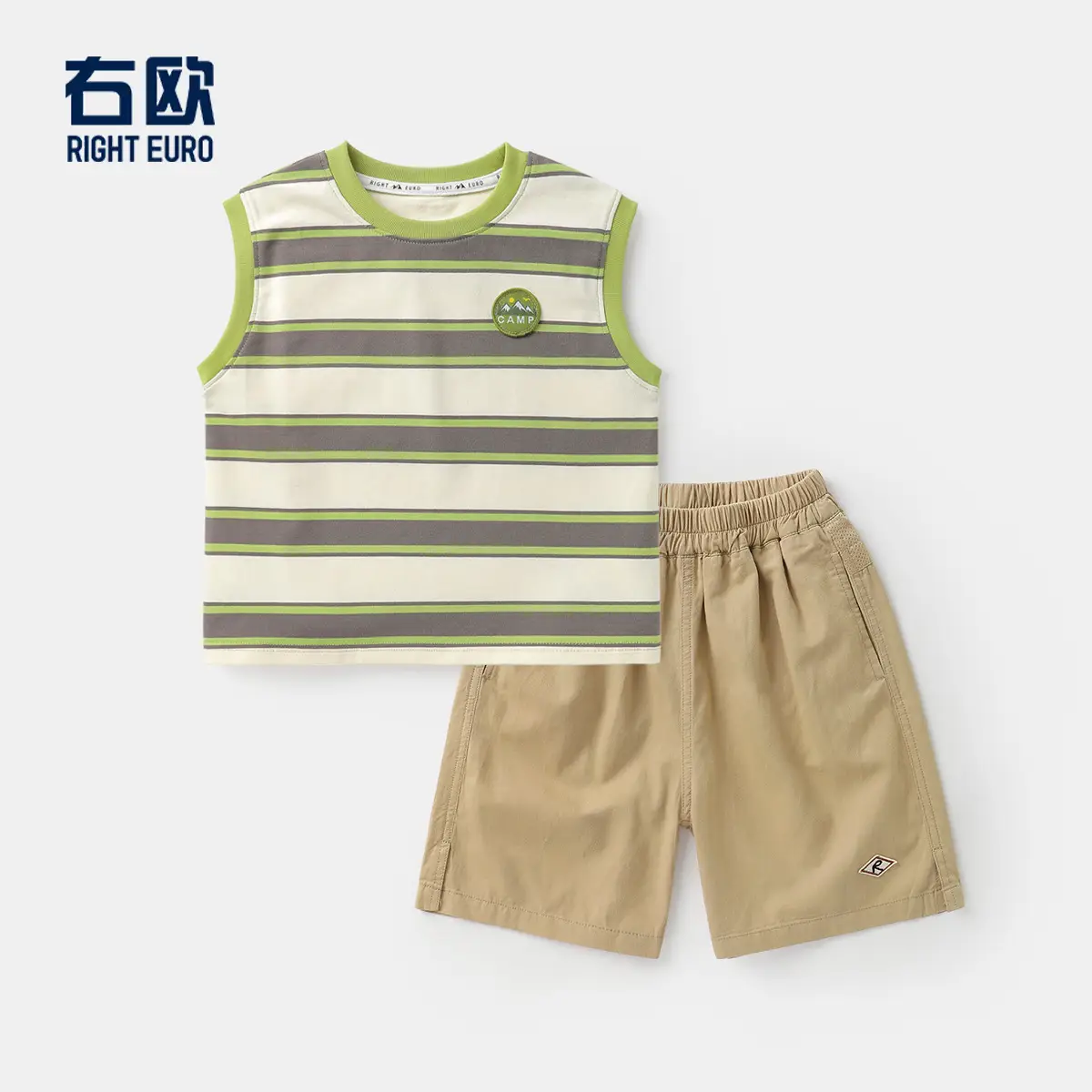 Right European Boys Striped Vest T-Shirt Summer Grey Shorts - Image 4
