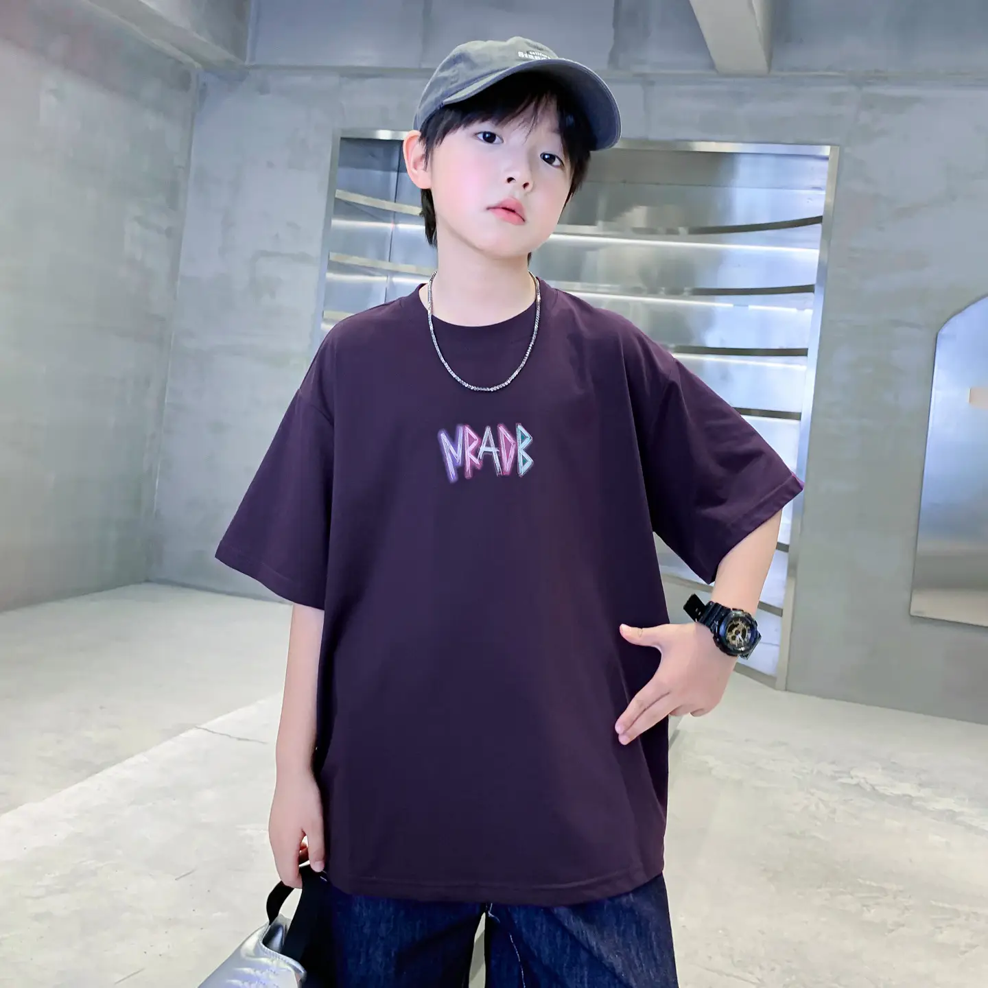 Boys Korean Style Short Sleeve T-Shirt Purple 2026 - Image 3