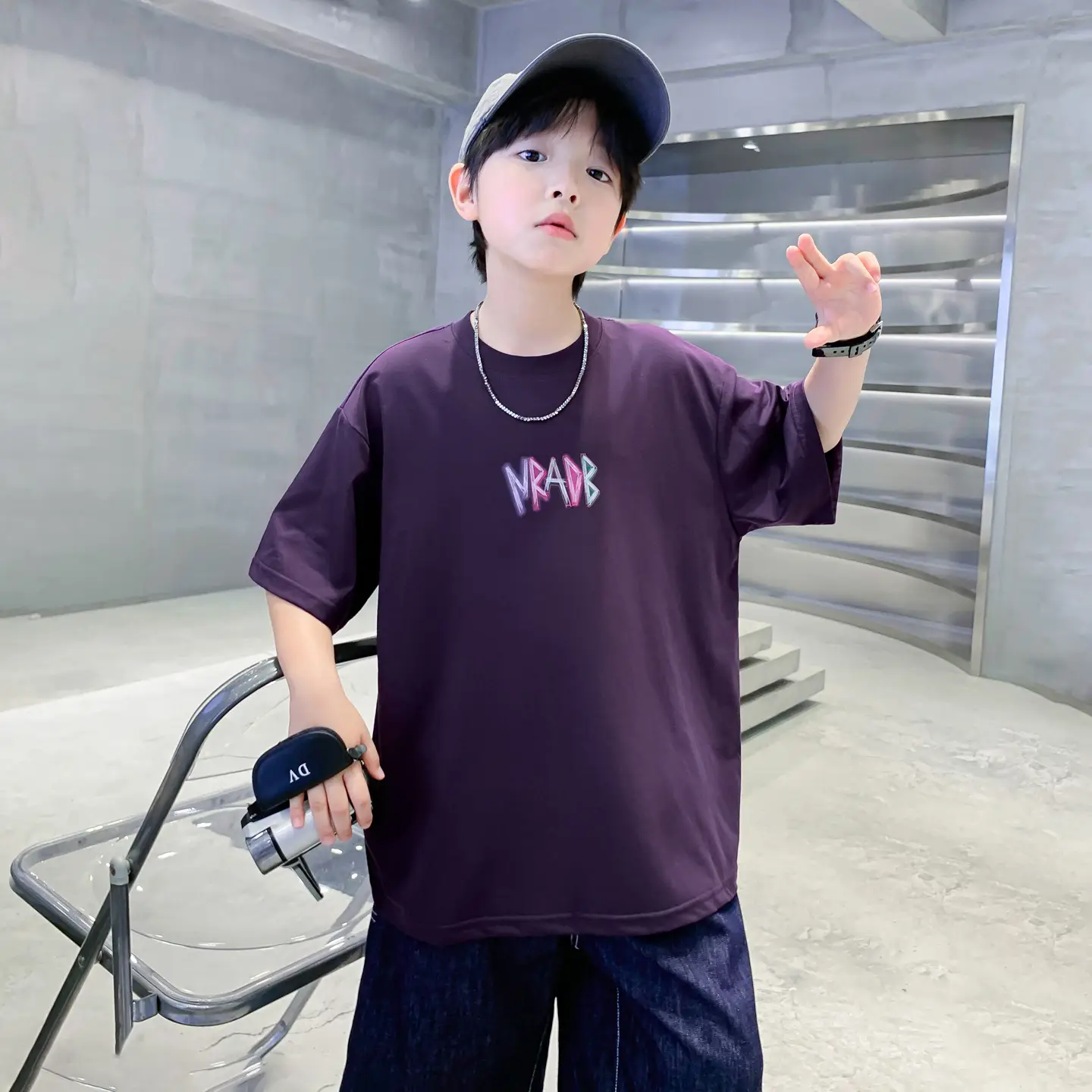 Boys Korean Style Short Sleeve T-Shirt Purple 2026 - Image 4