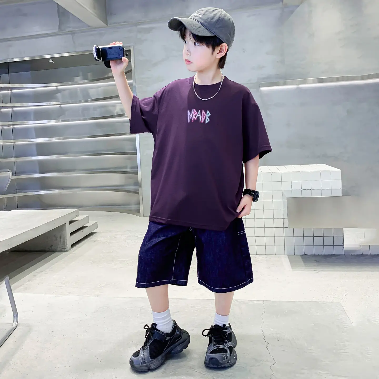 Boys Korean Style Short Sleeve T-Shirt Purple 2026 - Image 5